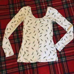 Feather Print Ballerina Scoop Neck Top